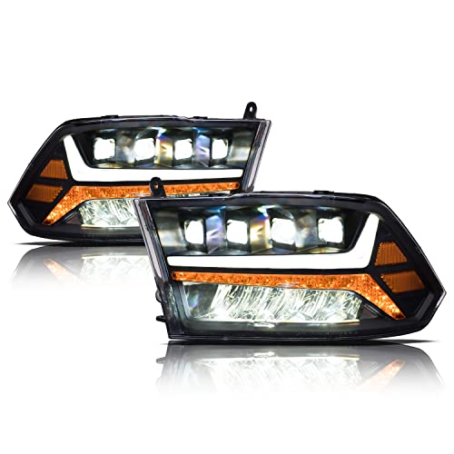 Black Amber Crystal Headlights With LED Light Bar K974