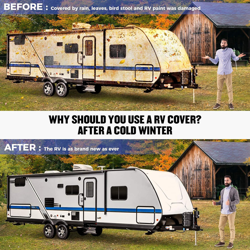 Gray Windproof Travel Trailer RV Snow Cover with Jack Cover & Patch Kit E176