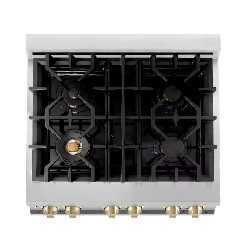 4 Burner Dual Fuel Range in Stainless Steel and Polished Gold G449802