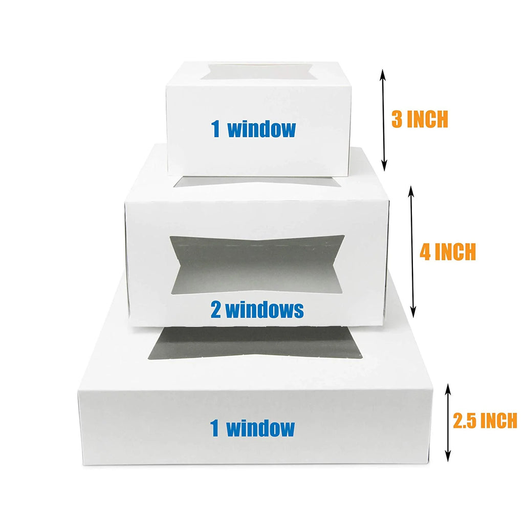 [25 Pack] White Cardboard Pie Box with Window 10x10x2.5" T434
