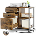 Brown 3 Drawer Wood File Cabinet with USB Charging Ports T78948