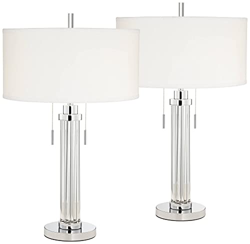 30" Tall Glass Column End Table Lamps Set of 2 J99350