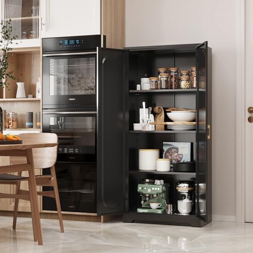 Black Metal Pantry Cabinet with Doors and 4 Adjustable Shelves T521222