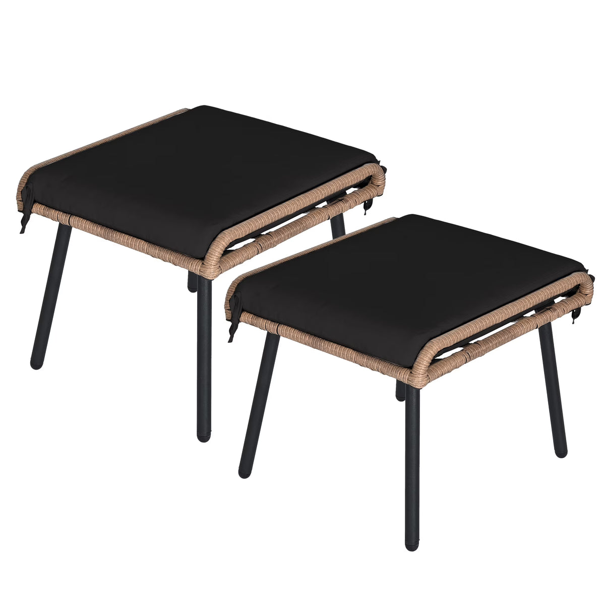 Black Wicker Ottoman with Cushions Set of 2 O114566