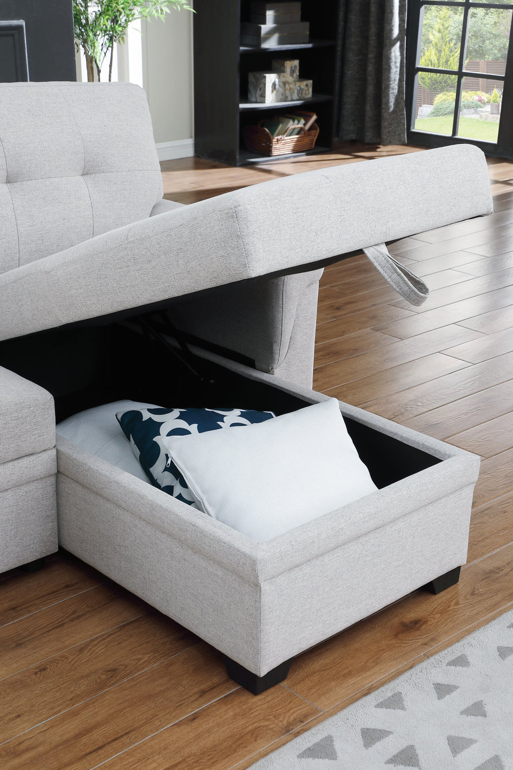Light Gray Reversible Sleeper Sectional Sofa with Storage Chaise W1342