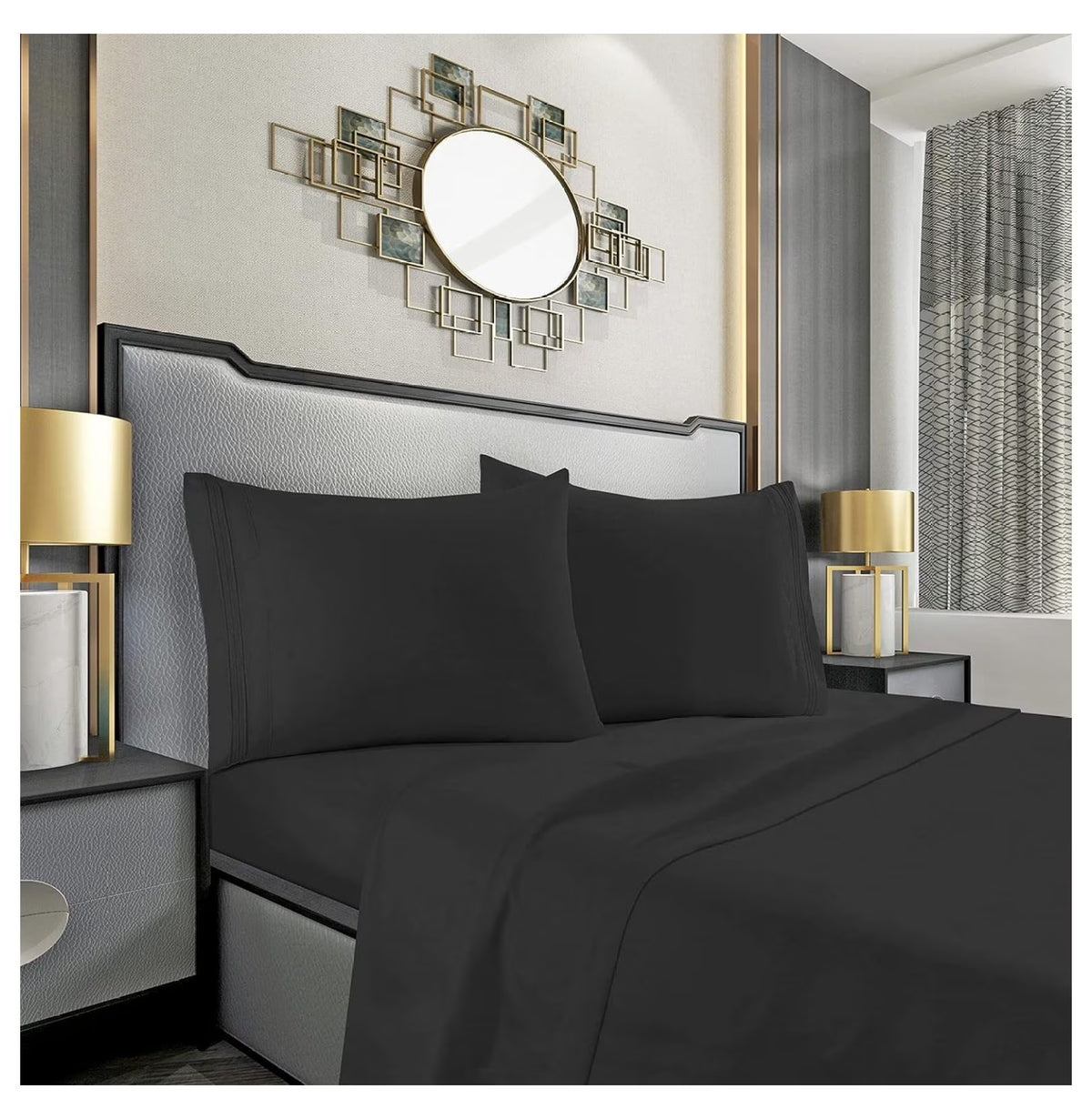 Twin 4 Piece Sheet Set with Pillowcases, Deep Pocket, Black Y5563