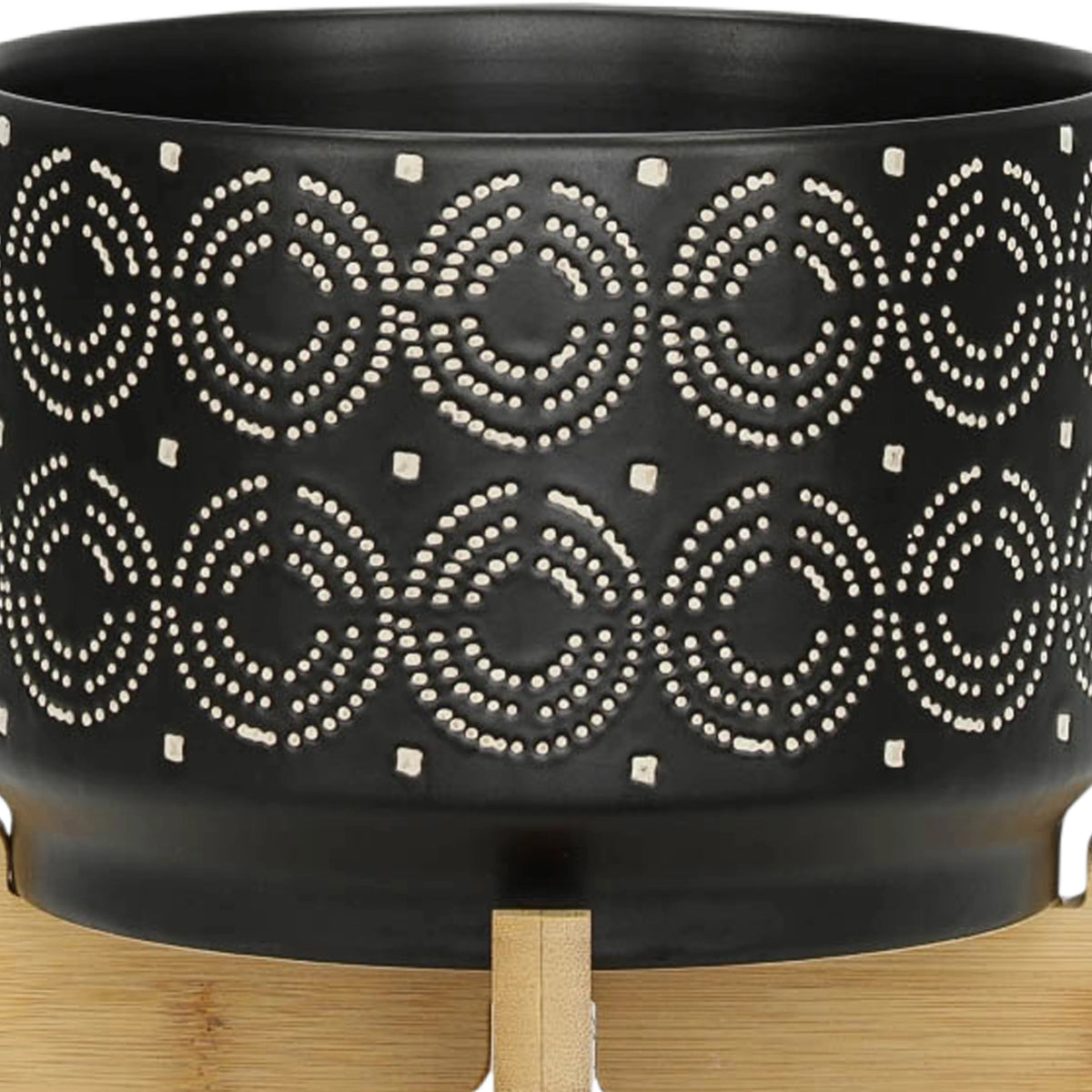 Black Round Ceramic Swirl Planter On Stand E9436
