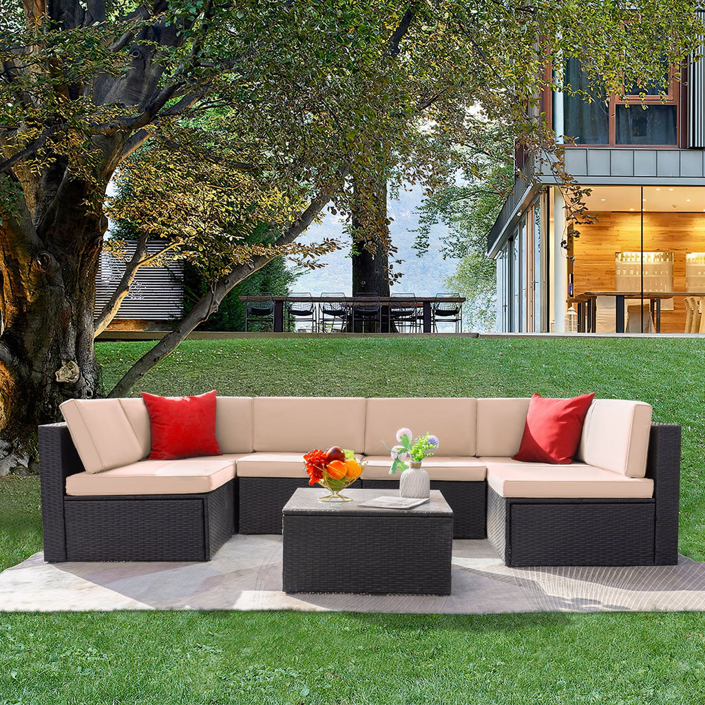7 Pieces PE Rattan Patio Conversation Set H41219