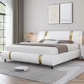 Full Size Leather Upholstered Platform Bed Frame with White Headboard F848