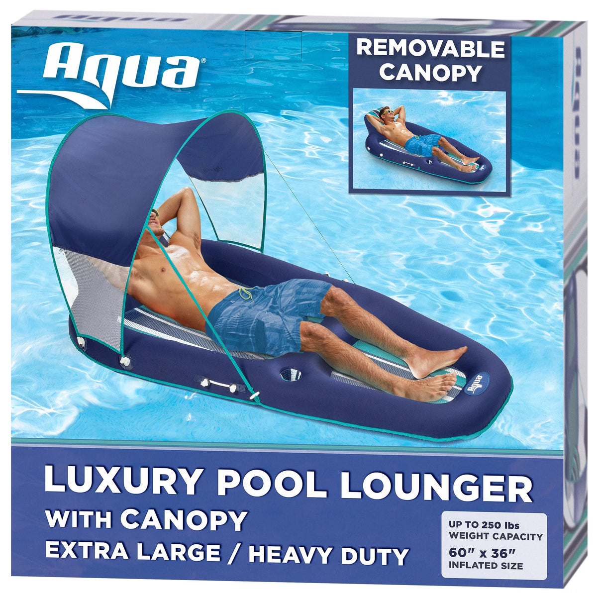 Blue Inflatable Pool Lounger Float with Sunshade Canopy 2 Pack P240