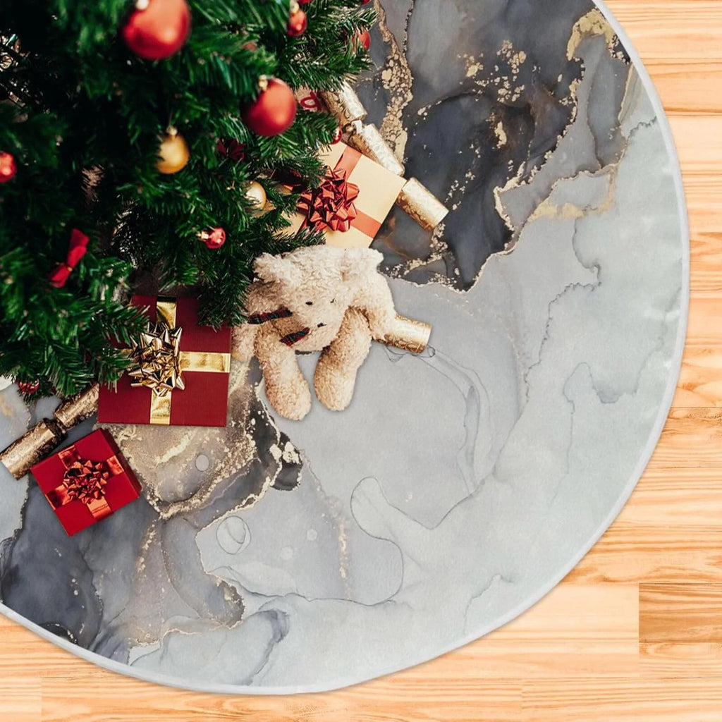 Black Gold Marble Texture Christmas Tree Skirt E4018