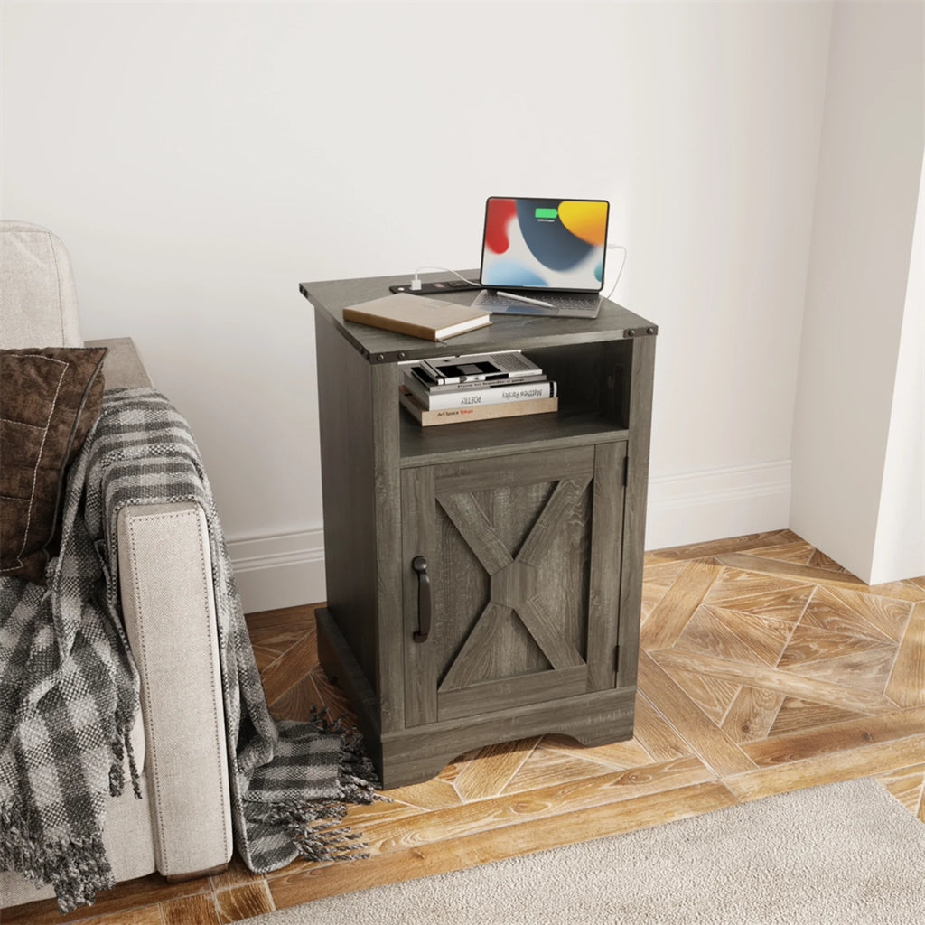 Rustic Wood Nightstand with Charging Station A5145