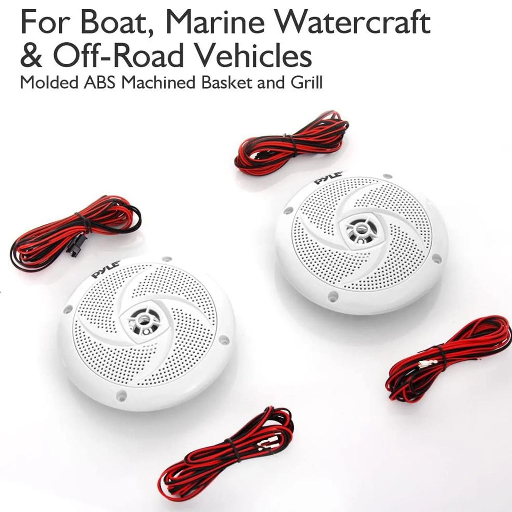6.5 Inch Waterproof Low Profile Marine Speakers, White (2 Pack) V10254