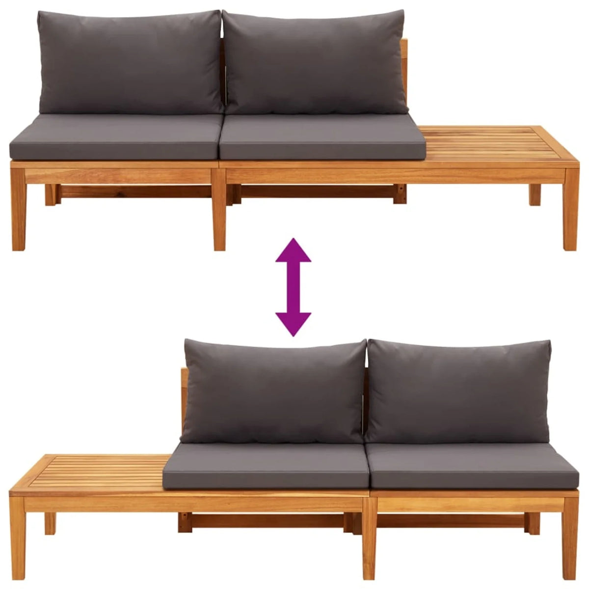 3 Piece Dark Gray Cushioned Corner Sofa and Table Acacia Wood Sectional Outdoor Furniture Set L630654