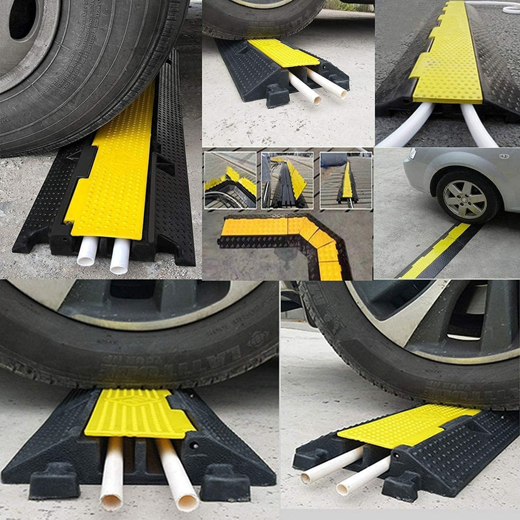 36x20x2” 5 Channel Rubber Cable Protector with Yellow Flip-Open Top Cover V54876