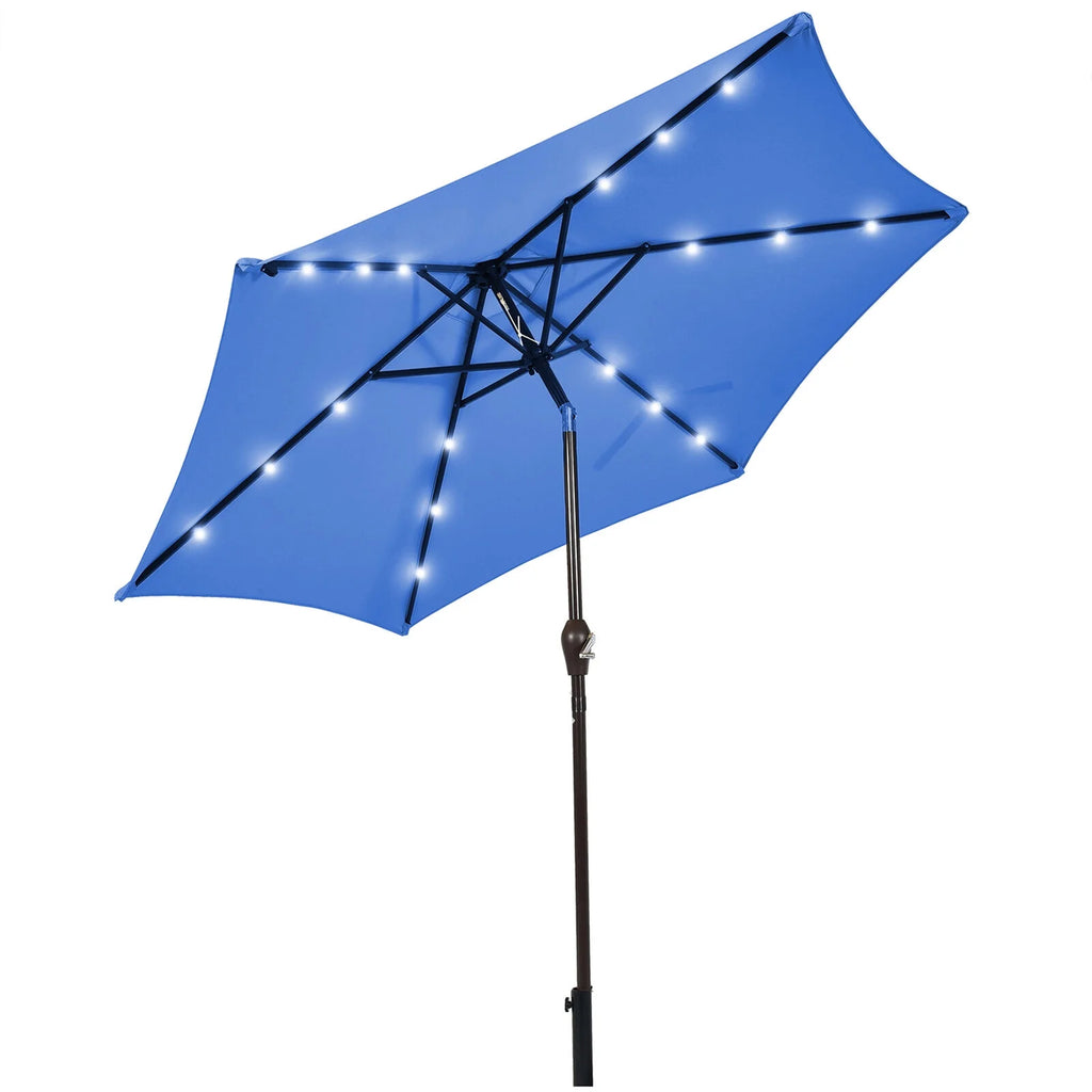 9 ft Patio Table Market Umbrella with Solar LED Lights D620