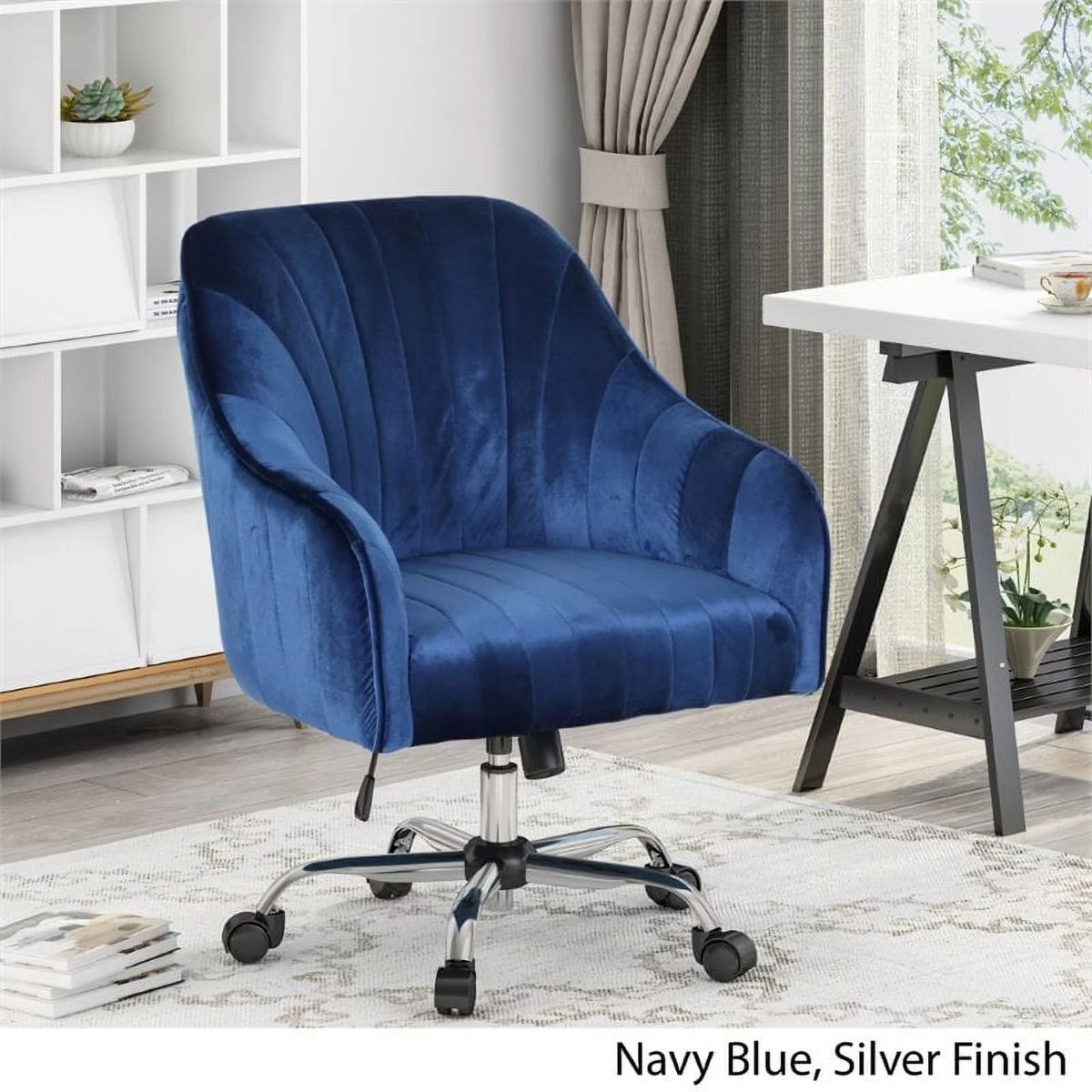 Navy Blue Velvet Swivel Chair D5751