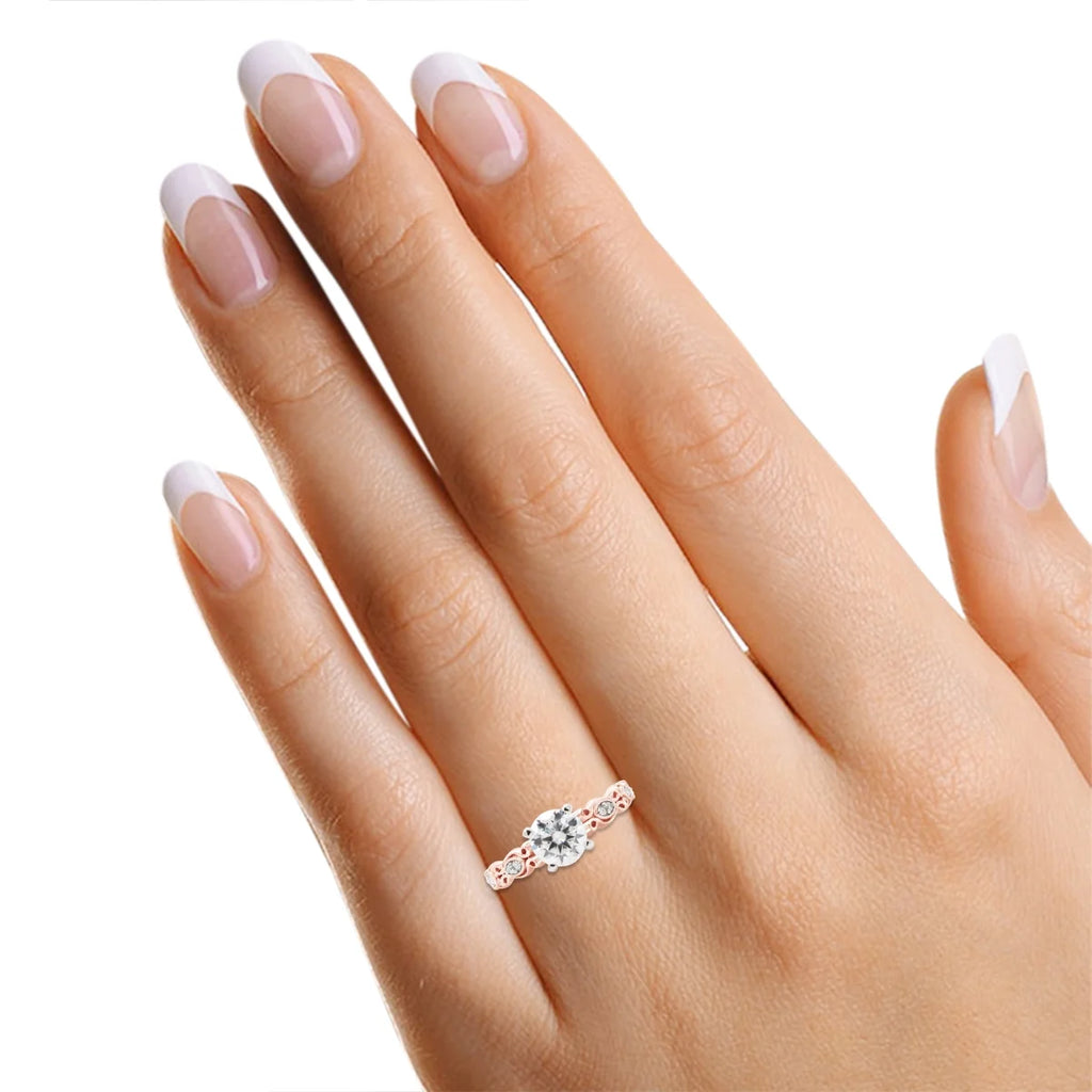 10K Solid Rose Gold Moissanite Solitaire Filigree Engagement Ring P3496