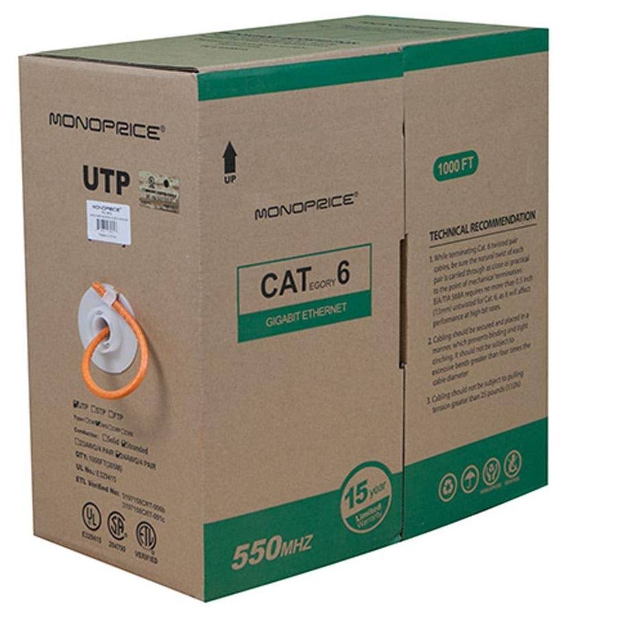 Orange 1000 ft. 24AWG Cat 6 UTP Stranded Ethernet Bare Copper Cable C7499