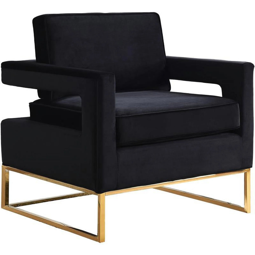 2 Piece Velvet Accent Chair Set in Black and Gold D16191