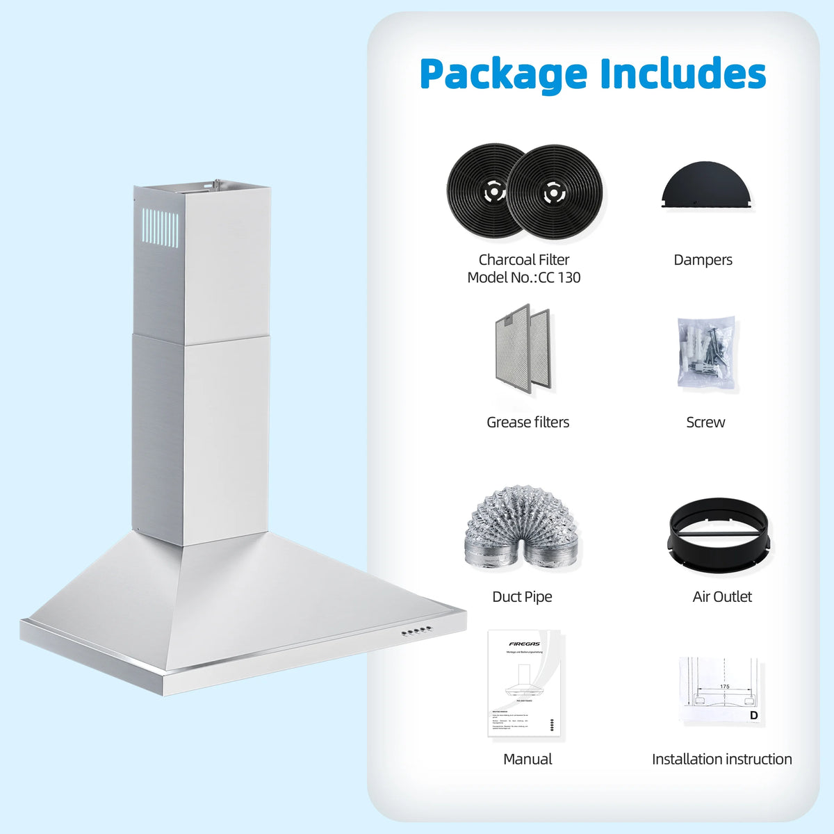 30 inch Stainless Steel Wall Mount Range Hood 400 CFM V752855
