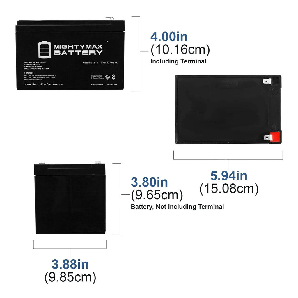 3 Pack 12V 12Ah F2 Sealed Lead Acid Rechargeable Battery L81896