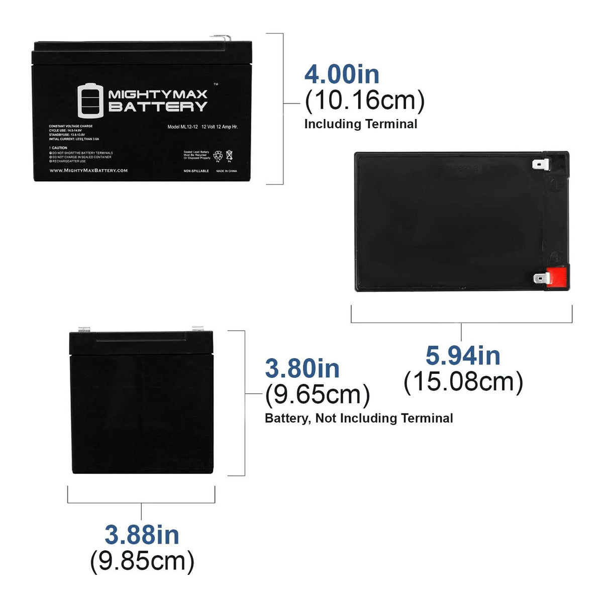 3 Pack 12V 12Ah F2 Sealed Lead Acid Rechargeable Battery L81896