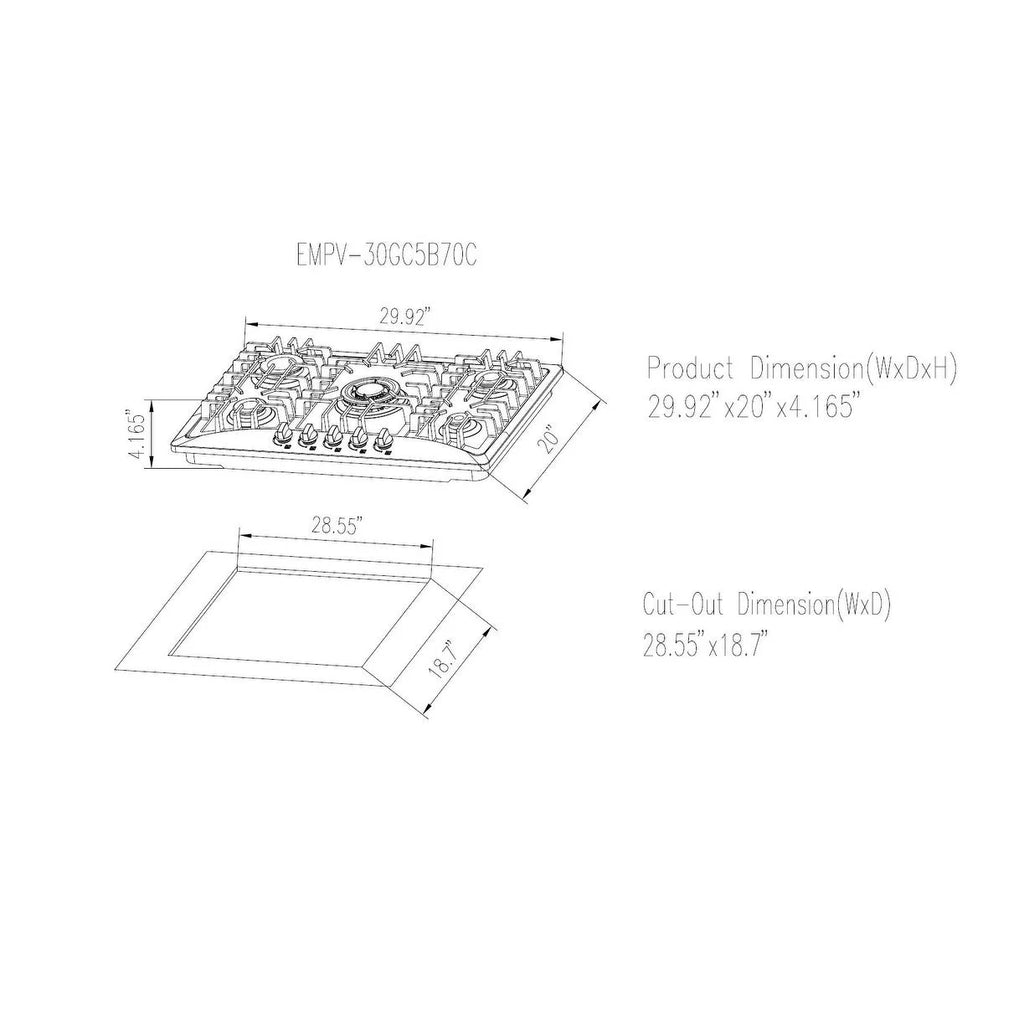 2 Piece Kitchen Package with 30" Gas Cooktop & 36" Ducted Island Range Hood S267547