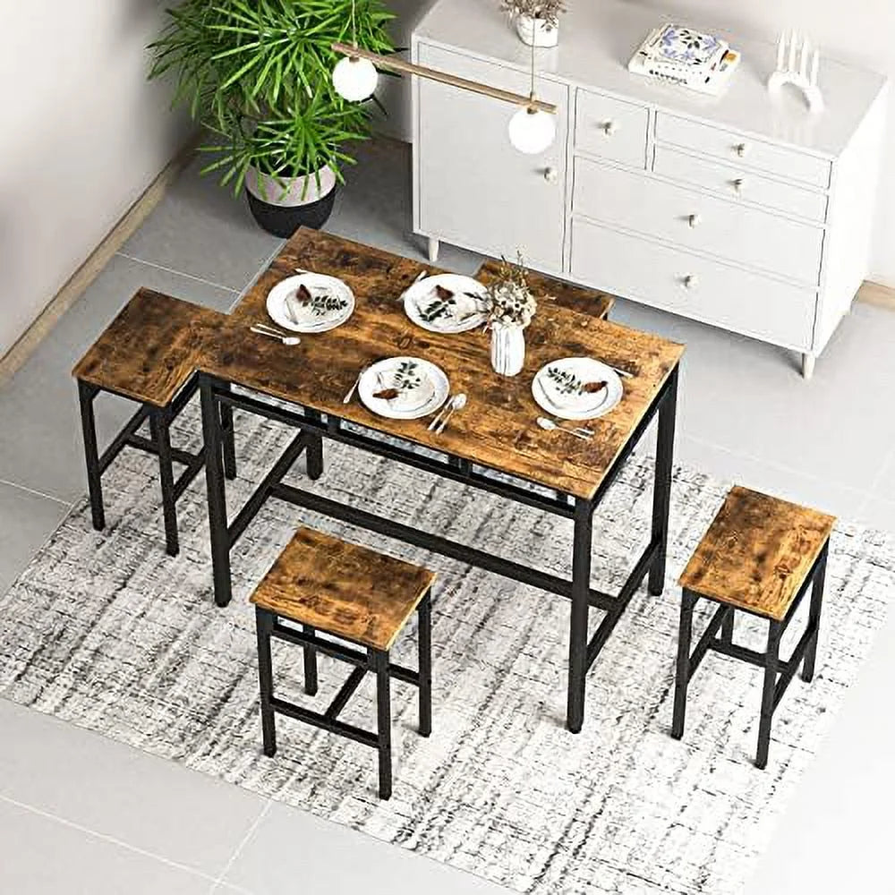 5 Piece Metal and Wood Dining Table and Chairs Set R297
