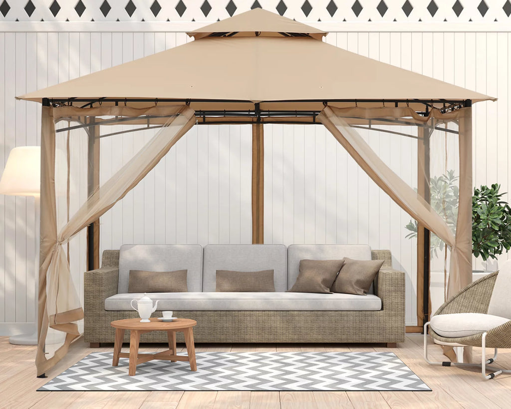 11'x11' Khaki Patio Gazebo with Mosquito Netting V658842