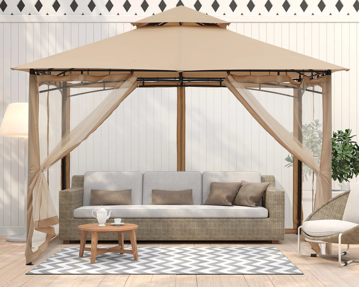 11'x11' Khaki Patio Gazebo with Mosquito Netting V658842
