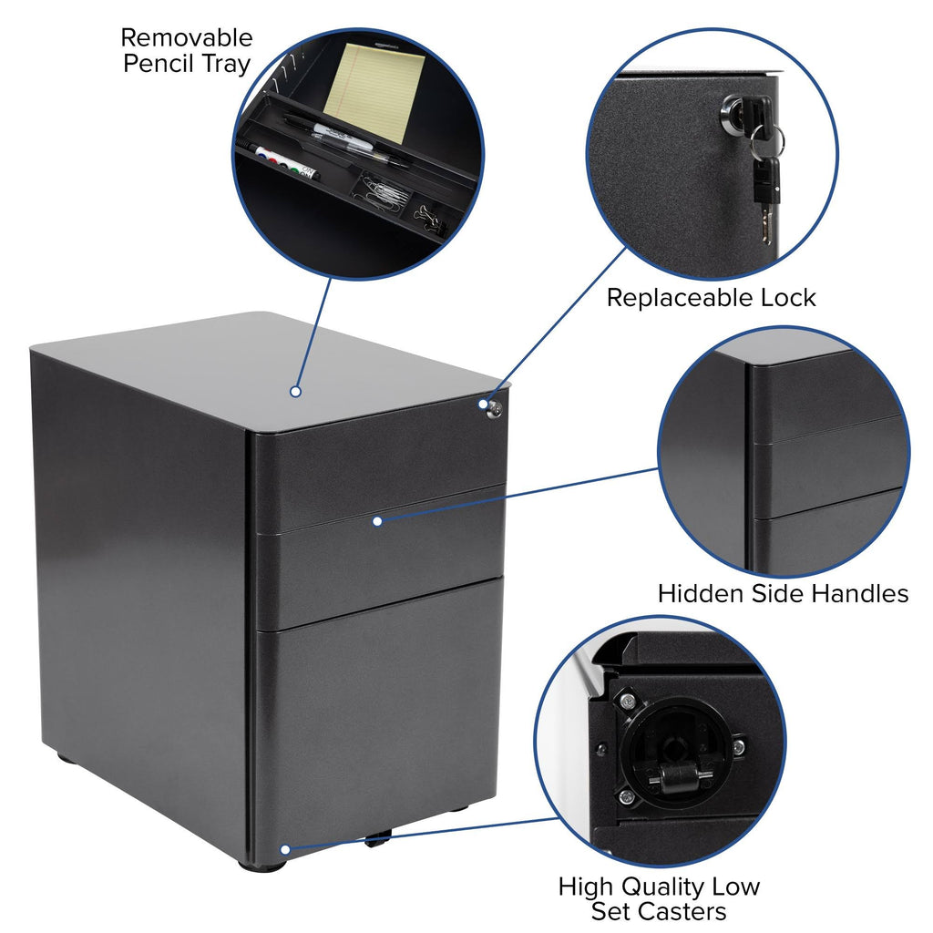 Black 3-Drawer Mobile Locking Filing Cabinet O822
