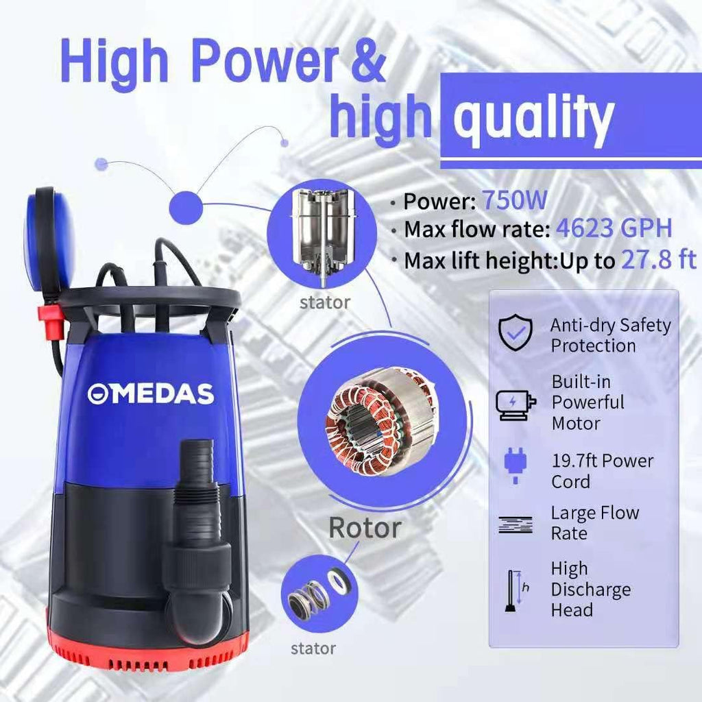 1HP 750W 4623GPH Submersible Sump Pump Electric 3 in 1 Clean/Dirty Water Utility Water Pumps w/Float Switch and Long 16.4ft Cable Pack of 2 V3804