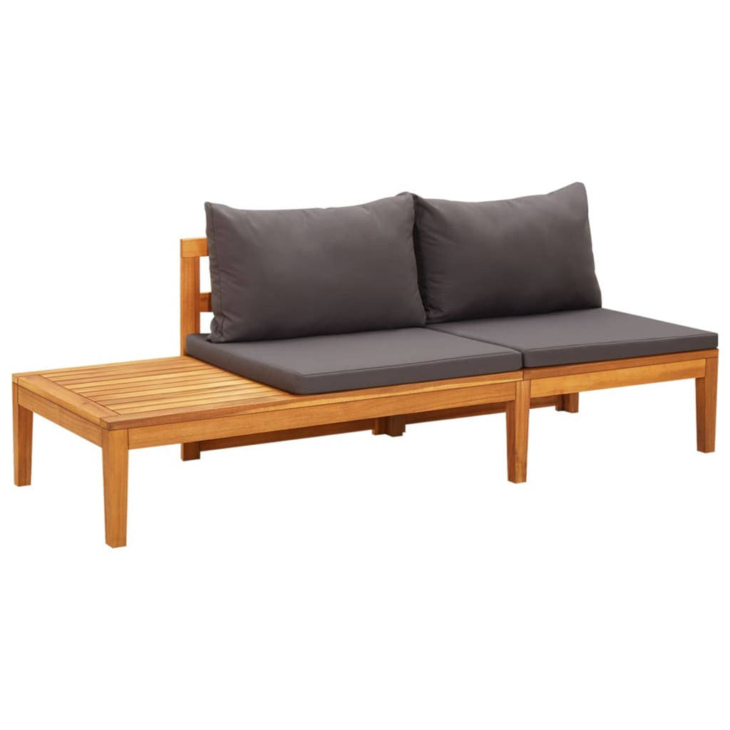 3 Piece Dark Gray Cushioned Corner Sofa and Table Acacia Wood Sectional Outdoor Furniture Set L630654