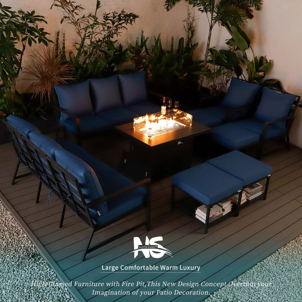 13 Pcs Aluminum Patio Furniture with Fire Pit F275