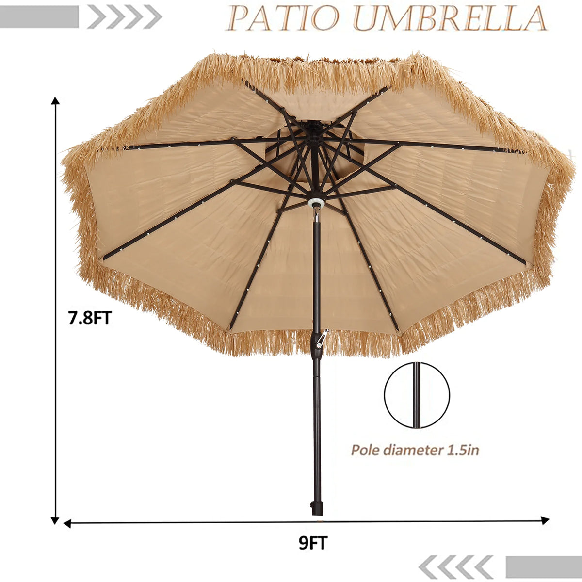 9 ft Solar LED Lights Thatched Tiki Umbrellas J764866