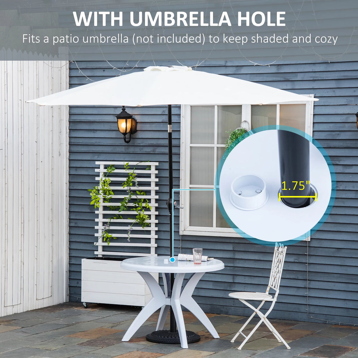 Round Plastic Patio Table with Umbrella Hole X889684