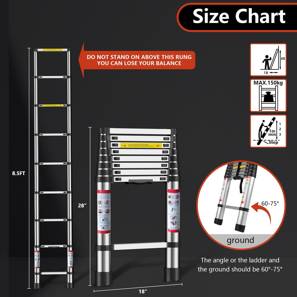 8.5 Ft Compact Aluminum Telescoping Ladder L9958