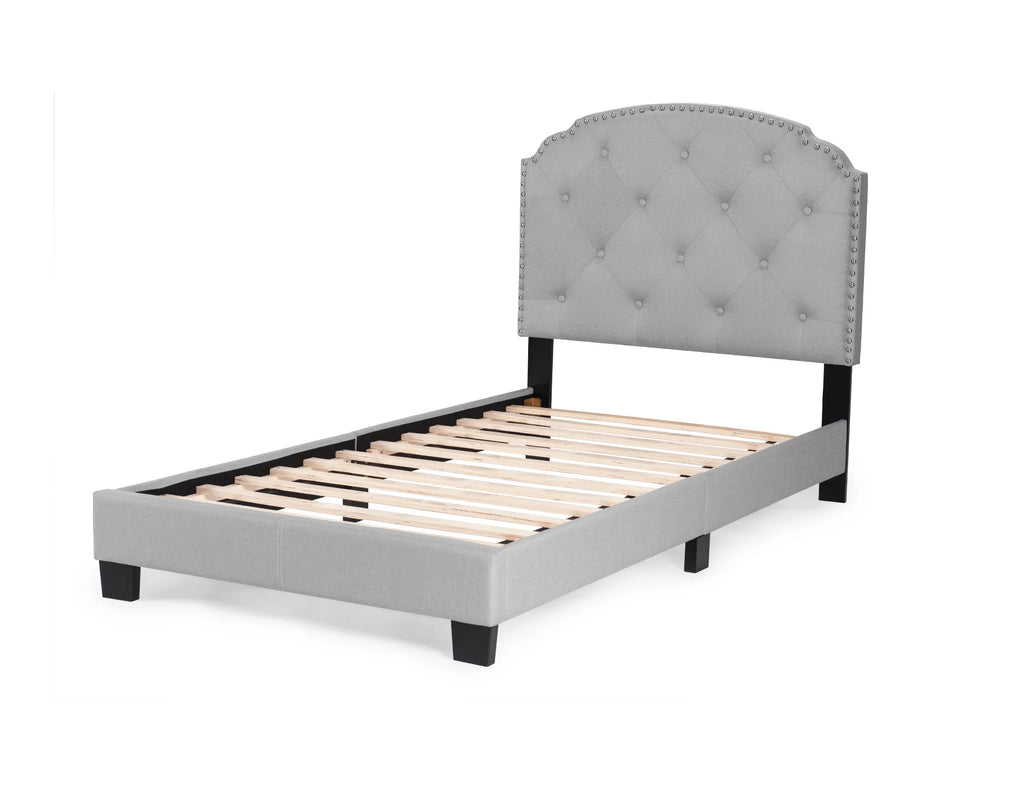 Light Gray Burlap Fabric Twin Size Upholstered Bed Frame U305