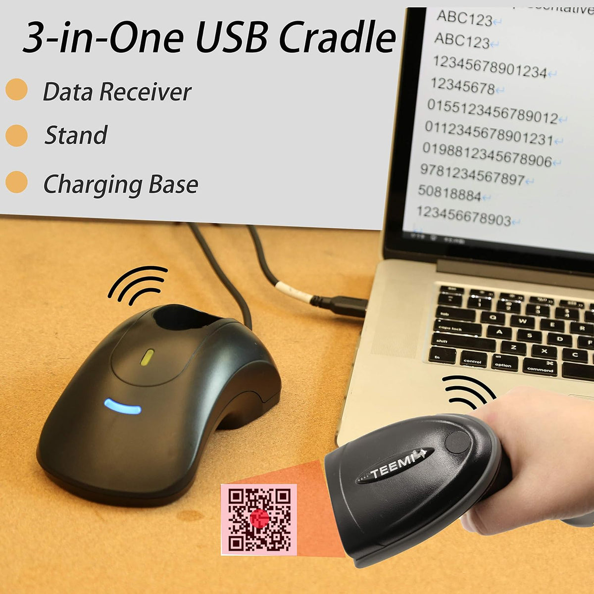 1D 2D Bluetooth Barcode Scanner with USB Cradle Charge Station I465