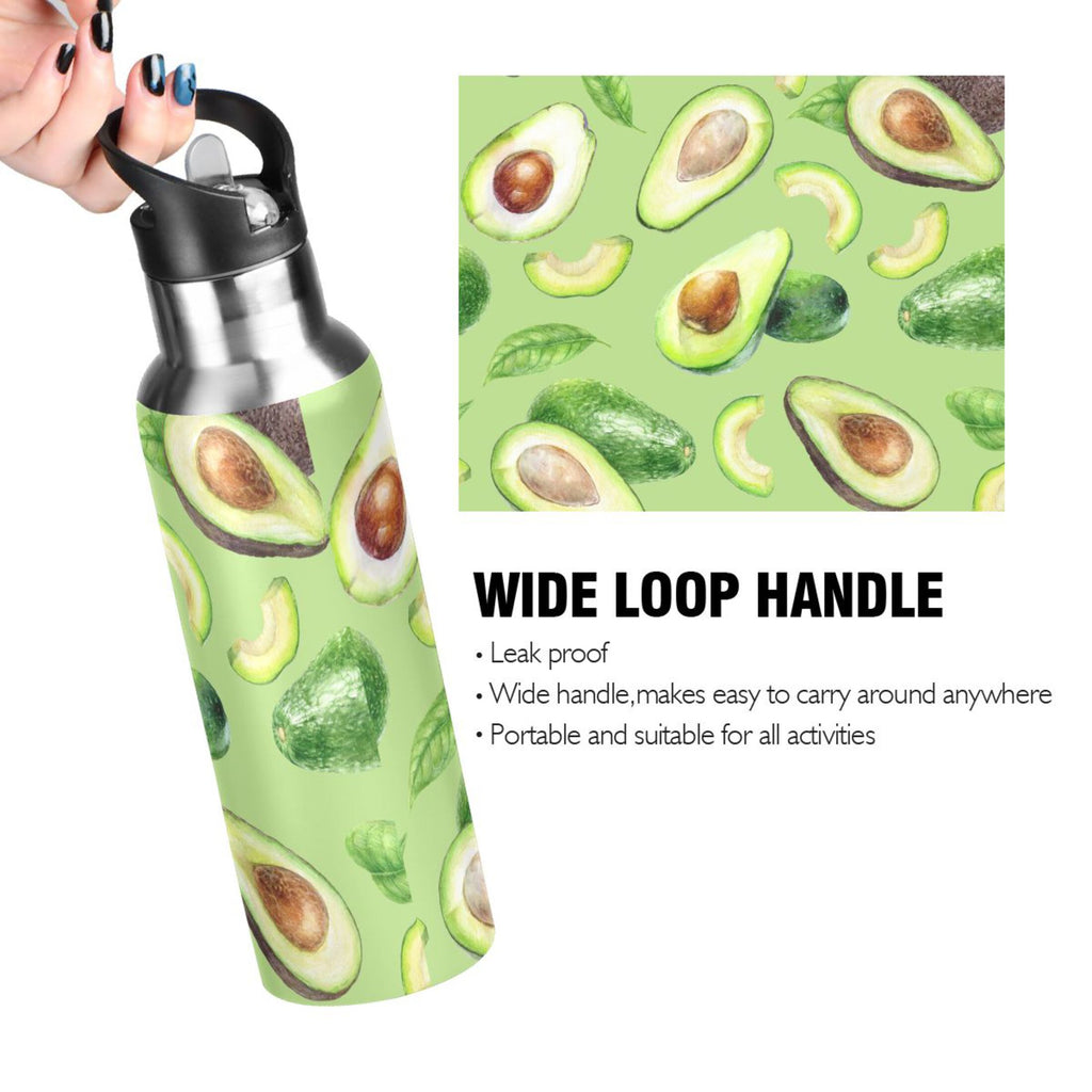 Green Avocado Fruit Stainless Steel Vacuum Insulated Water Bottle with Straw Lid 20 OZ G4950