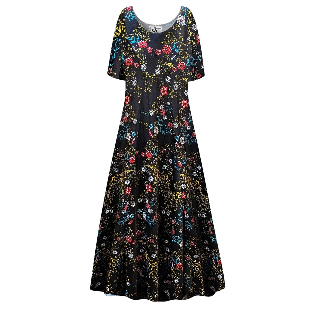 Golden Leaf Short Sleeve Princess Cut Dress T626