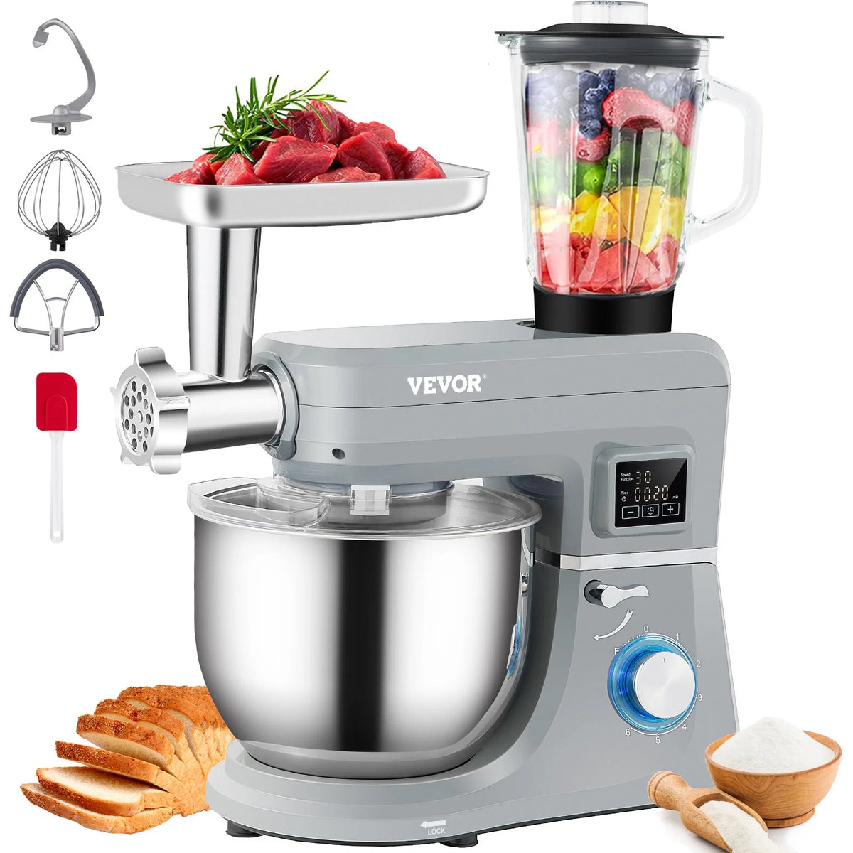 5 in 1 660W Tilt-Head Electric Stand Mixer with 7.4 Qt Stainless Bowl H953