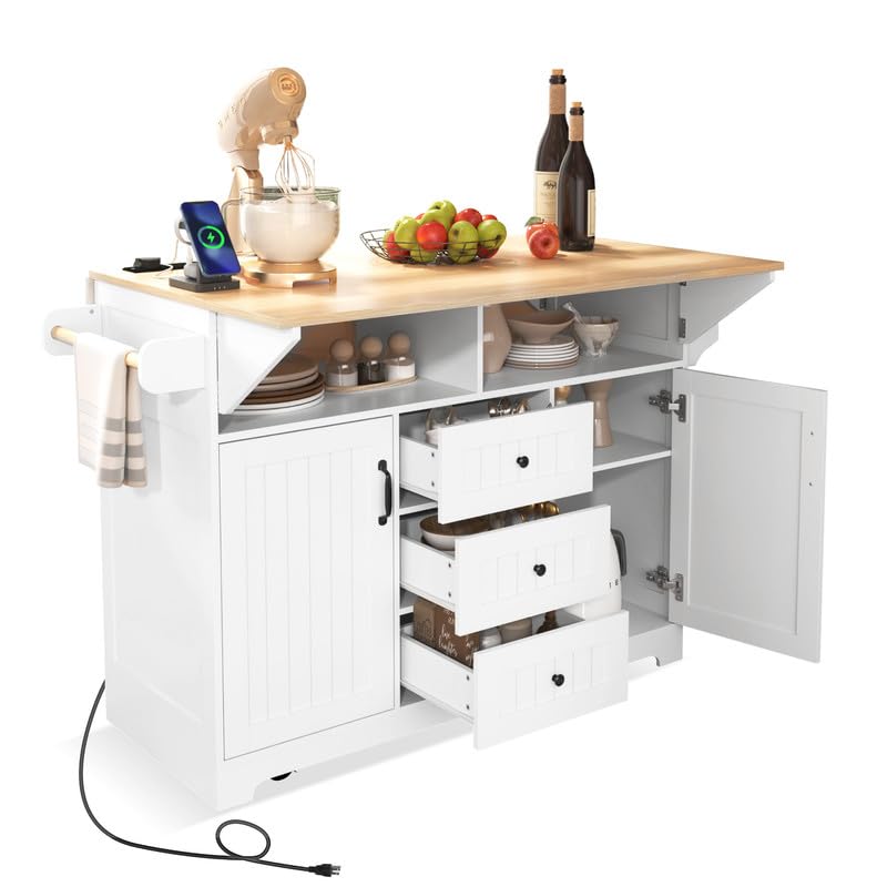 55.7'' Black Kitchen Island with Drop Leaf and 3 Drawers P980