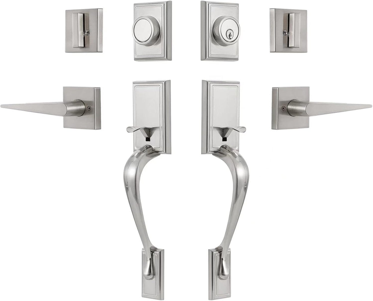 Front Door Handle Set with Lock, Satin Nickel Pack of 2 T7269