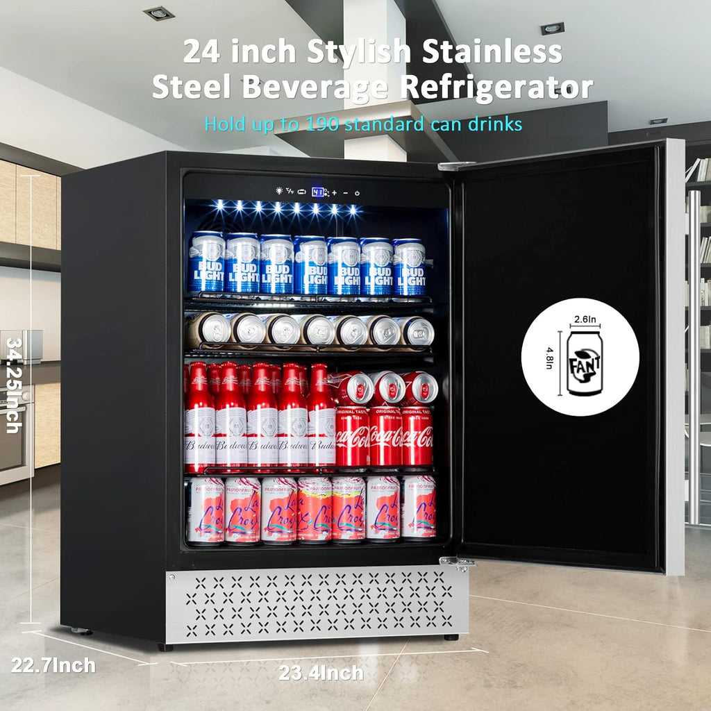 Stainless Steel 24 Inch Under Counter Beverage Refrigerator W6127
