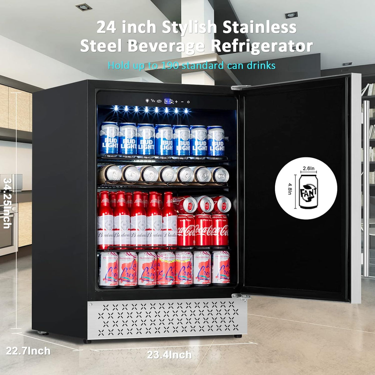 Stainless Steel 24 Inch Under Counter Beverage Refrigerator W6127