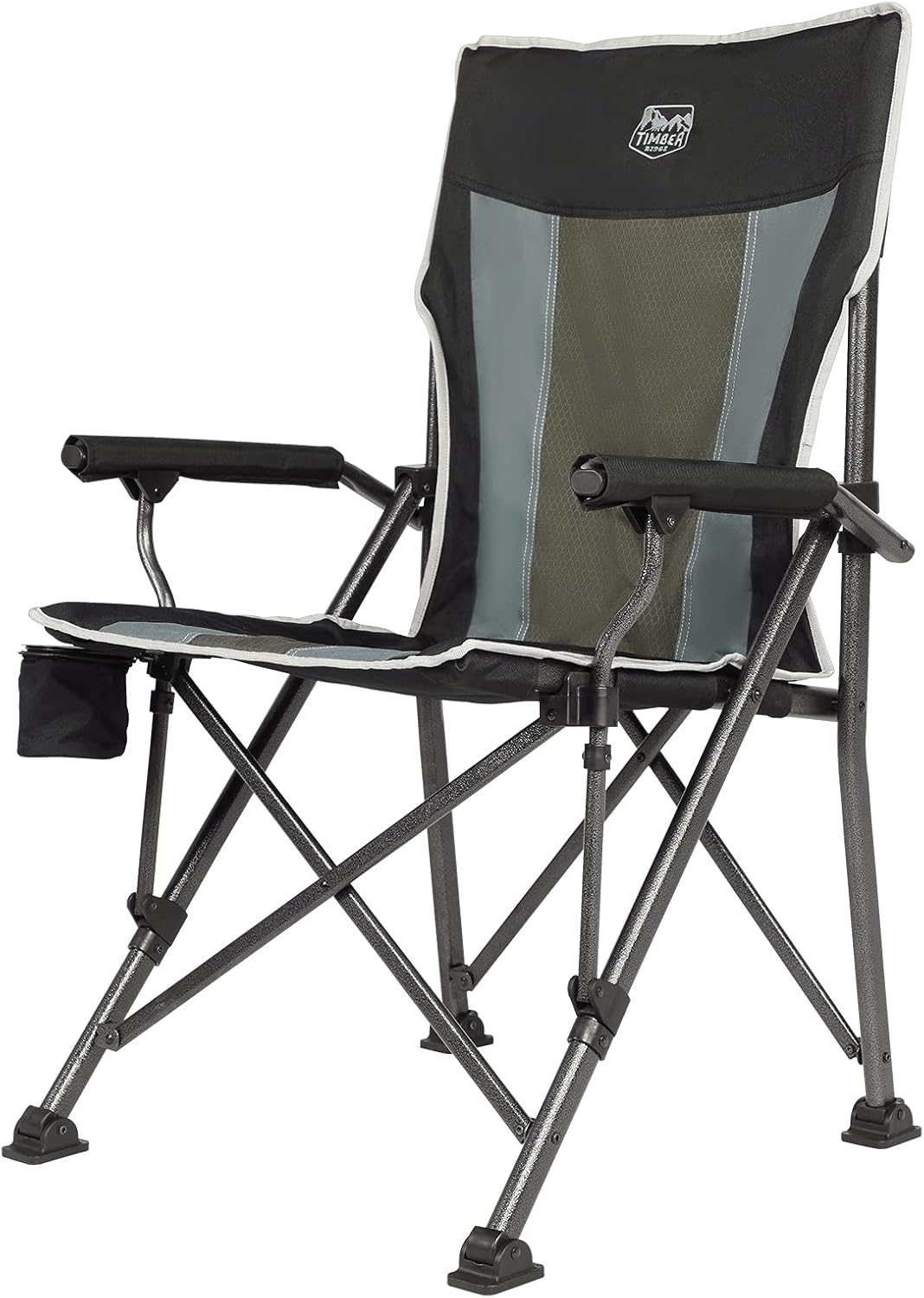 Deep Black Folding Camping Chair with Padded Hard Armrest U397