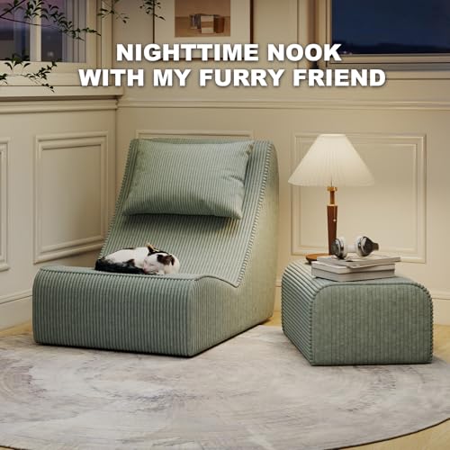 Corduroy Bean Bag Chair with Neck Pillow and Ottoman F38530