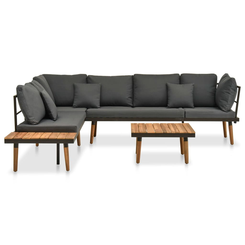 4 Piece Patio Lounge Set with Cushions Acacia Wood Outdoor Sectional Set U22194